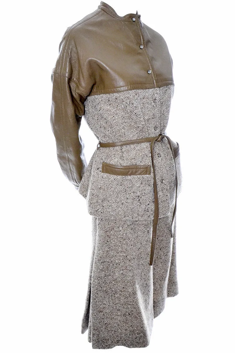 Vintage Bonnie Cashin Sills Leather Tweed Skirt Jacket Suit 8