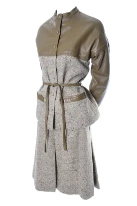 Vintage Bonnie Cashin Sills Leather Tweed Skirt Jacket Suit 8