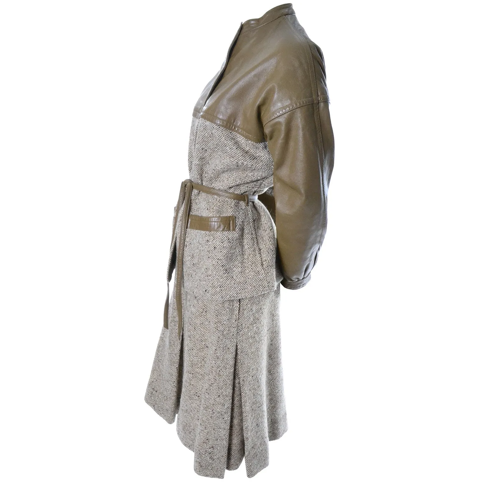 Vintage Bonnie Cashin Sills Leather Tweed Skirt Jacket Suit 8