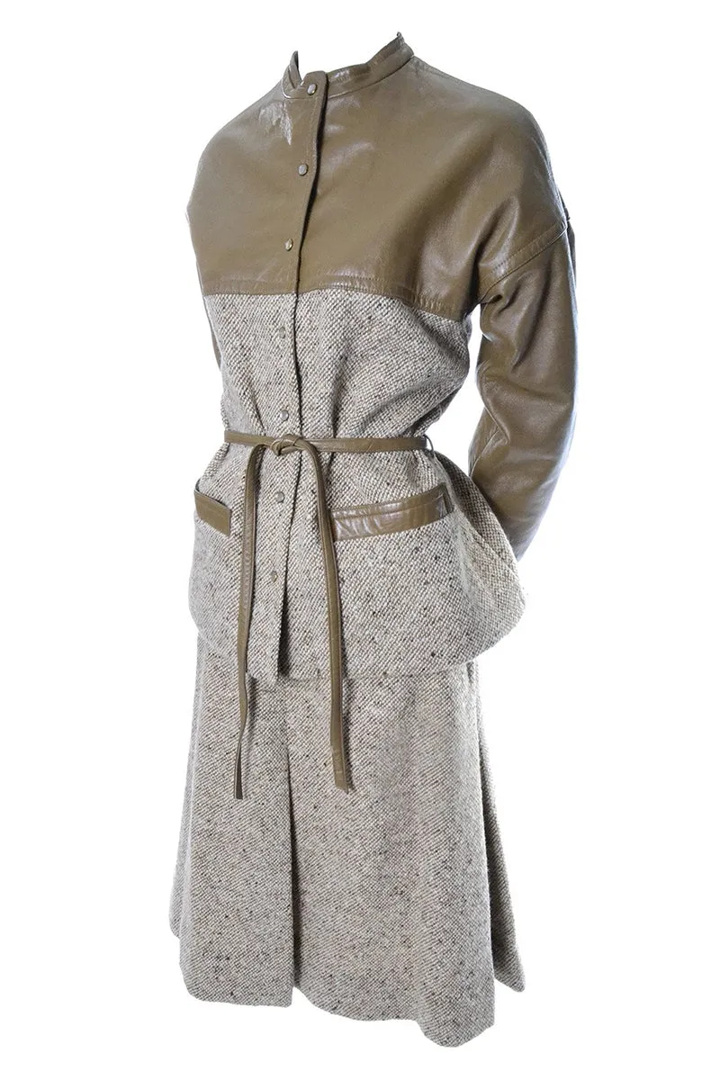 Vintage Bonnie Cashin Sills Leather Tweed Skirt Jacket Suit 8