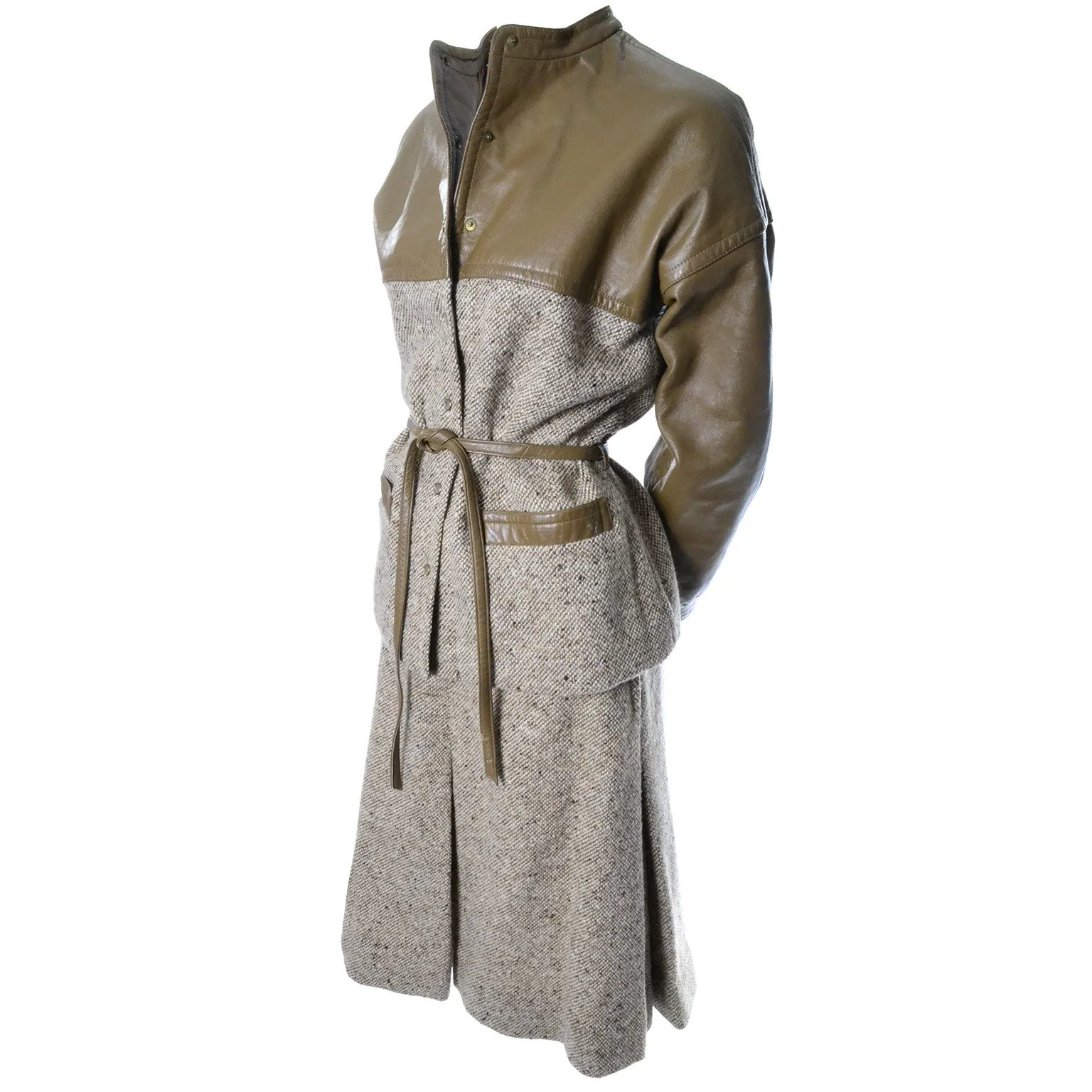 Vintage Bonnie Cashin Sills Leather Tweed Skirt Jacket Suit 8