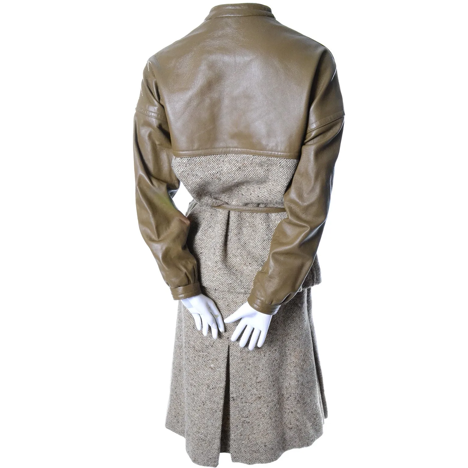 Vintage Bonnie Cashin Sills Leather Tweed Skirt Jacket Suit 8