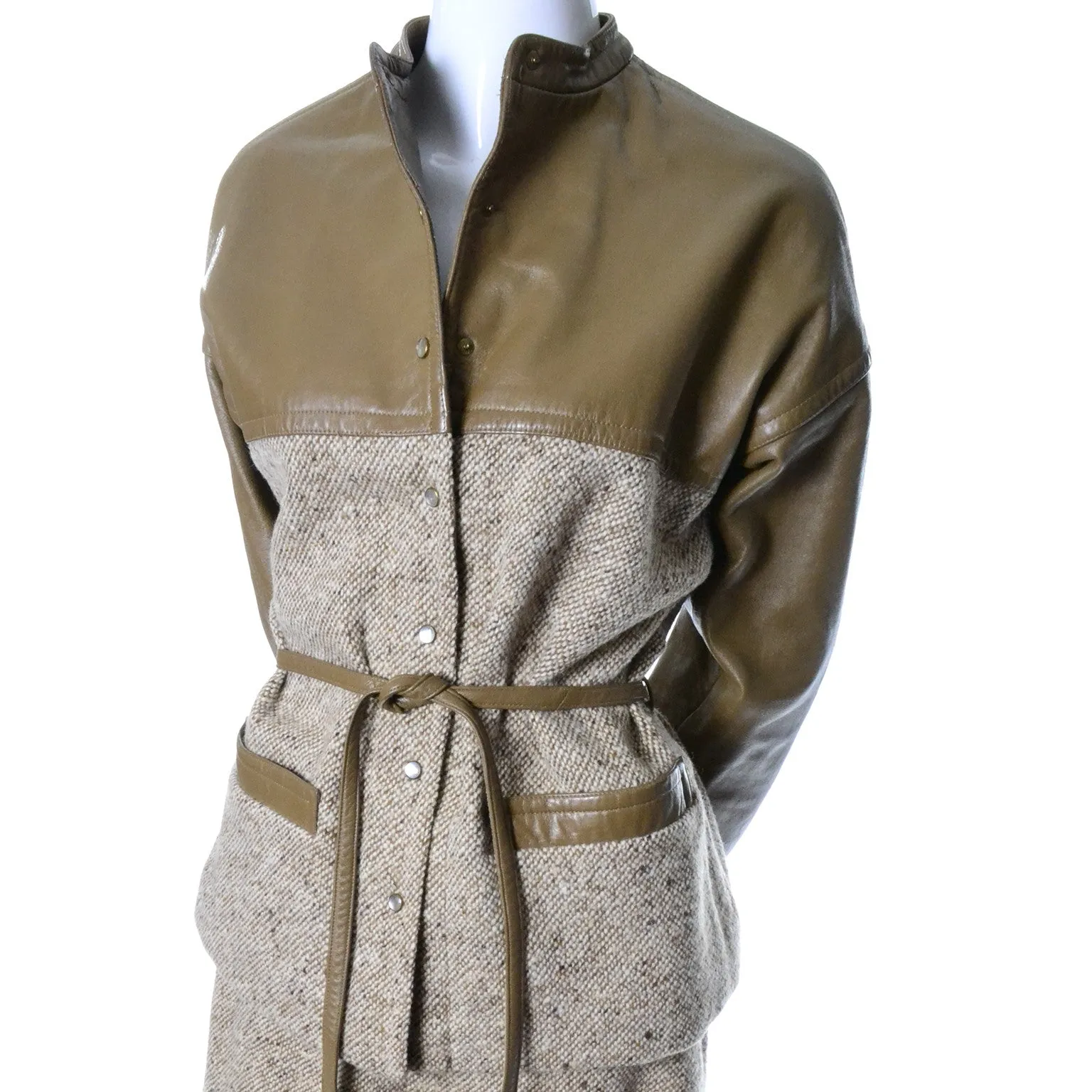 Vintage Bonnie Cashin Sills Leather Tweed Skirt Jacket Suit 8