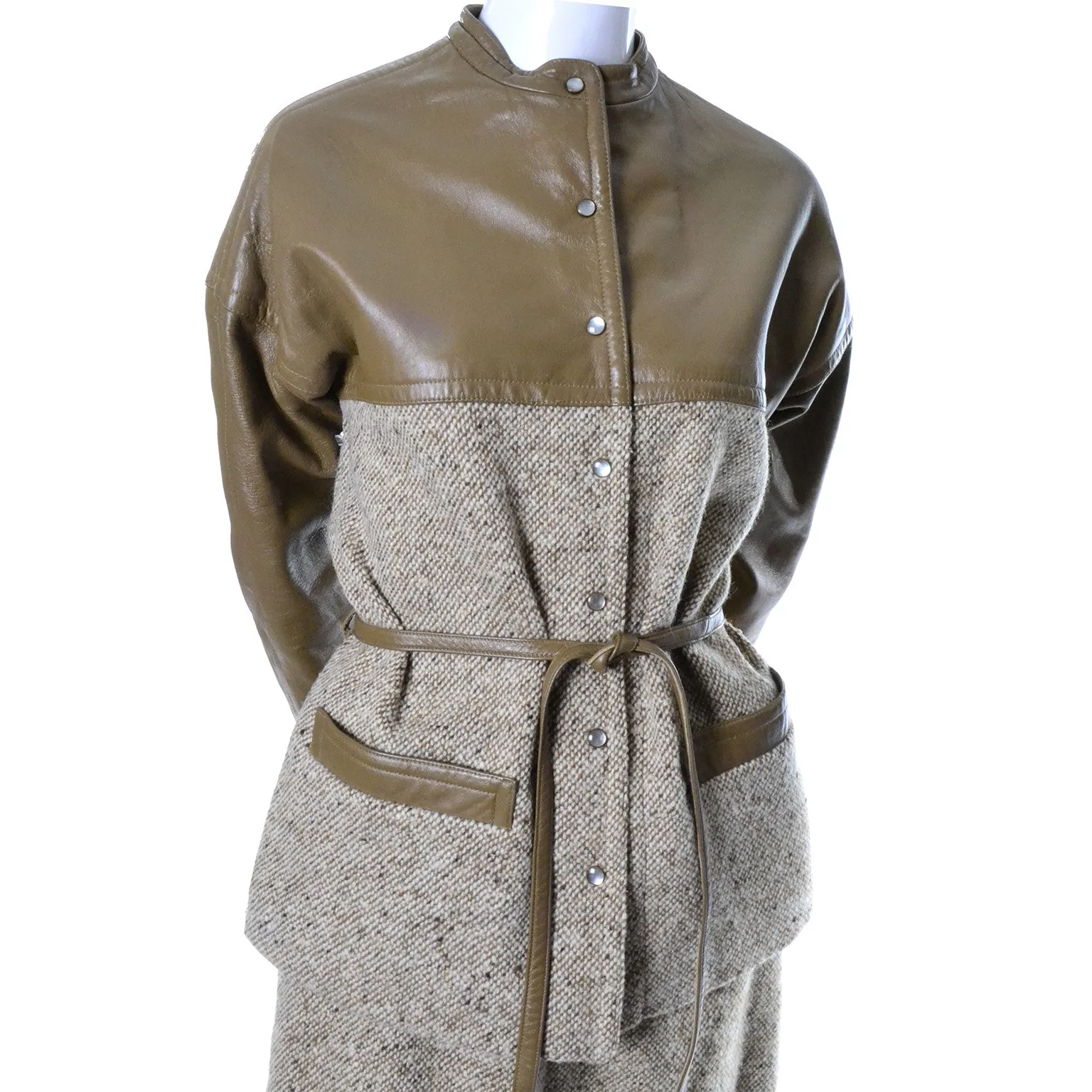 Vintage Bonnie Cashin Sills Leather Tweed Skirt Jacket Suit 8