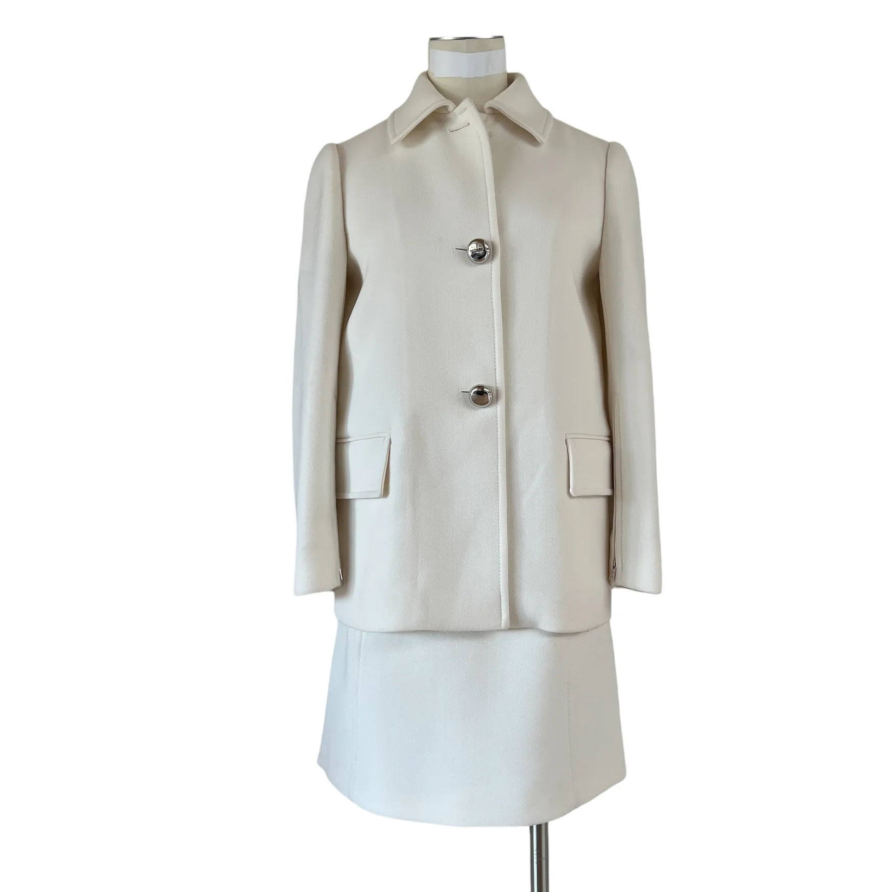 White Wool Jacket and Skirt Set - S
