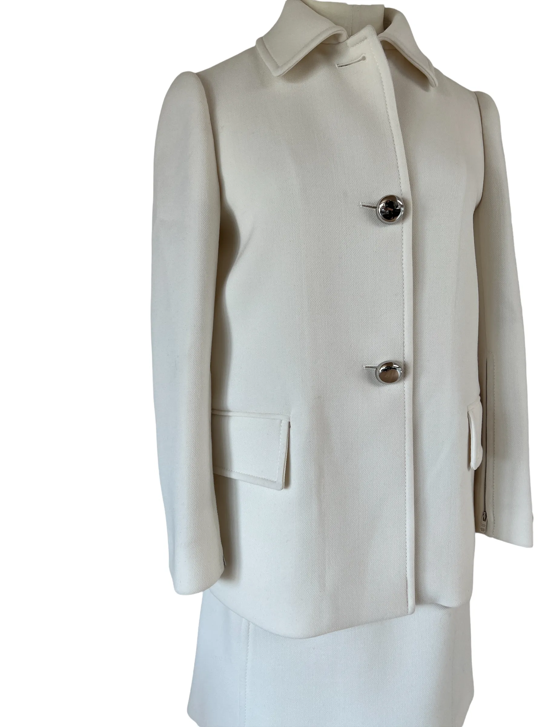 White Wool Jacket and Skirt Set - S