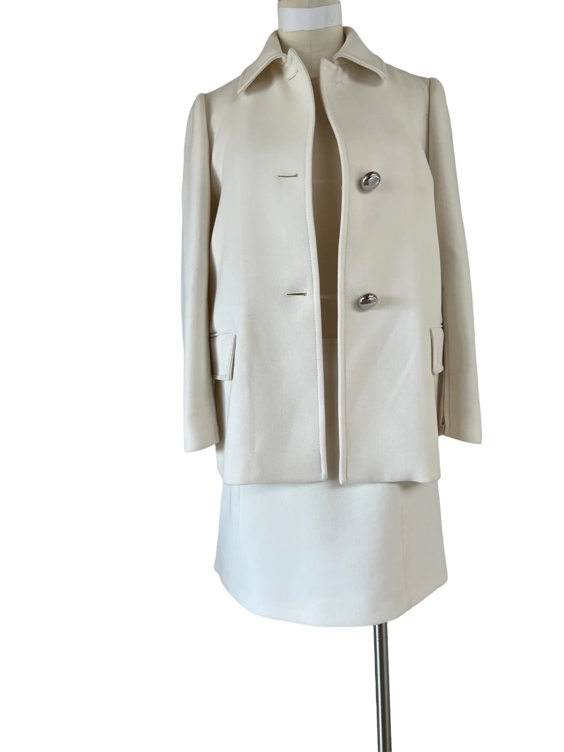 White Wool Jacket and Skirt Set - S