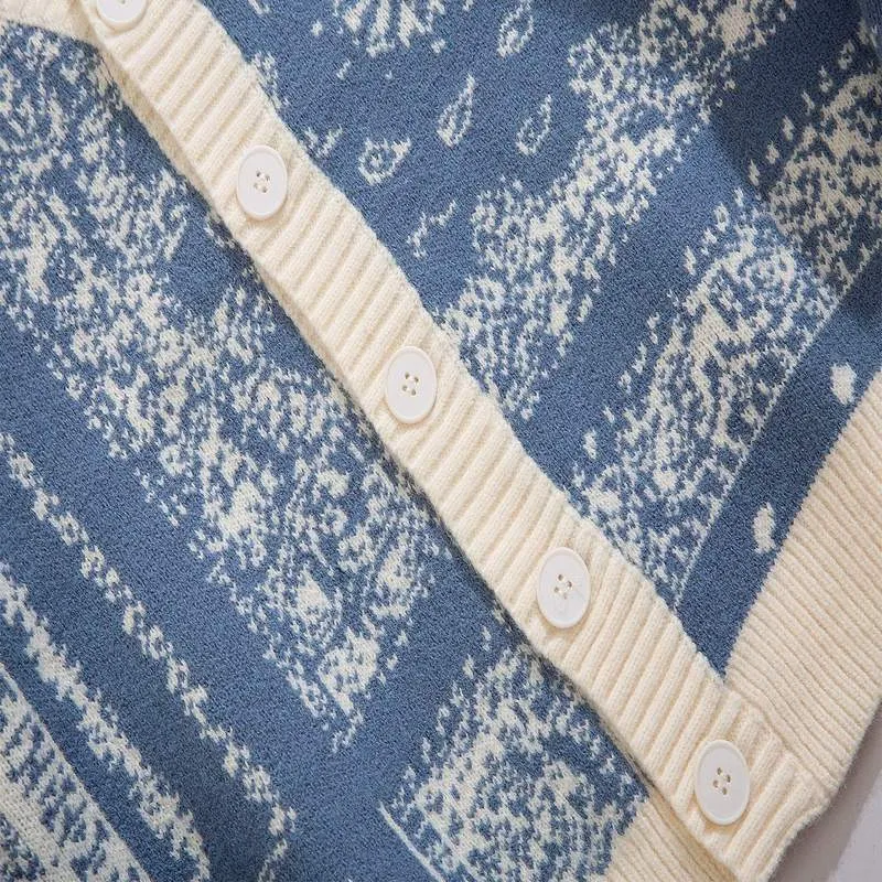 WLS Embroidered Vintage Pattern Buttons Closure Cardigan Sweater