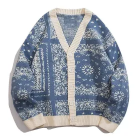 WLS Embroidered Vintage Pattern Buttons Closure Cardigan Sweater
