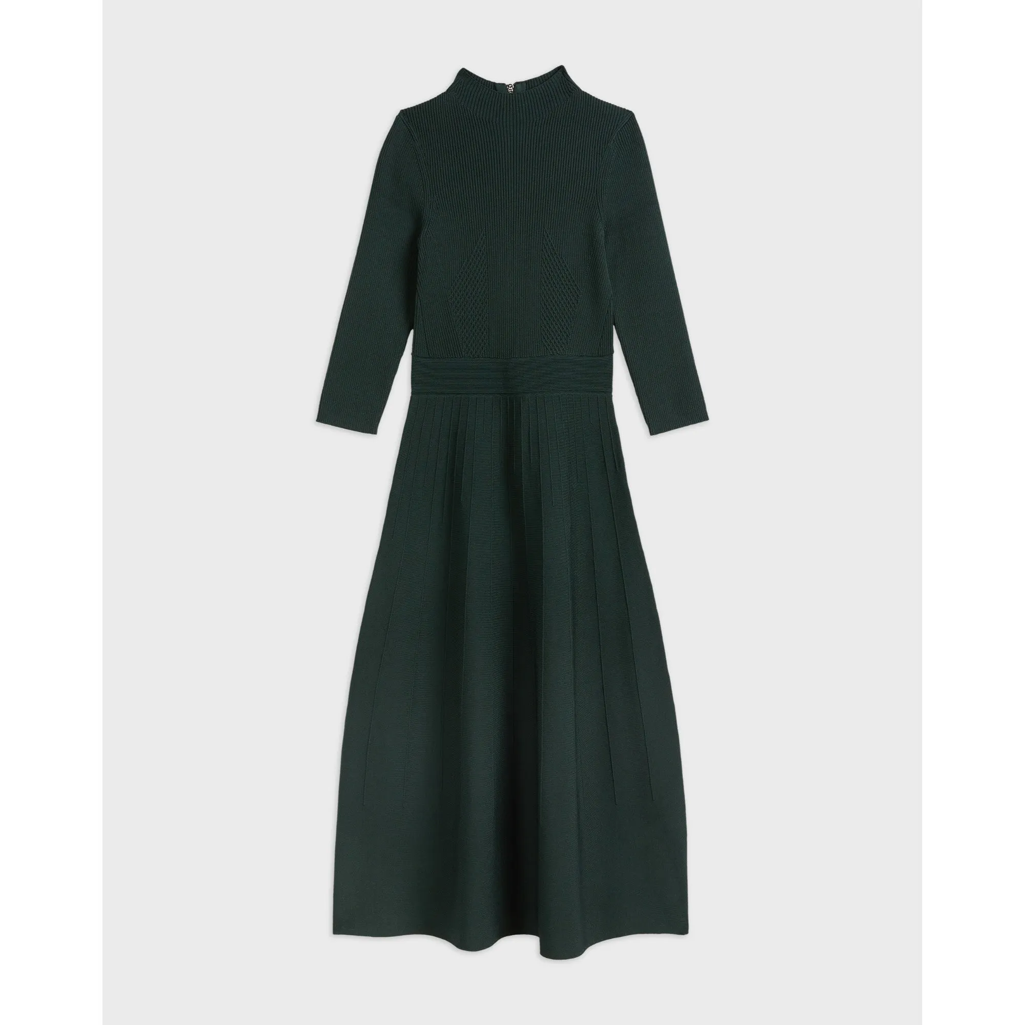 Women Franeyy-High Neck Knitted Midi Dress - Dark-Green