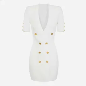 Women Ribbed-knit Short-sleeve Dress V-neck Minidress Cockail Dress