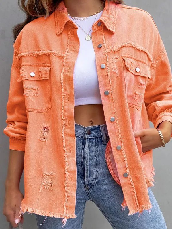 Women's Coats Medium Long Tattered Loose Denim Coat